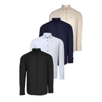 QUADRUPLE SET G721 DEWBERRY MEN'S SHIRT-BLACK-WHITE-NAVY-BEIGE