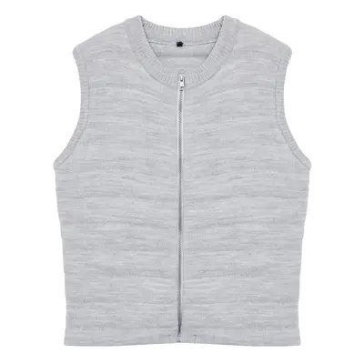 Trendyol Grey Melange Zippered Crew Neck Puffer Knit Vest