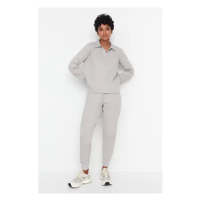 Trendyol Gray Regular/Normal Pattern Polo Neck Thin Knitted Tracksuit Set