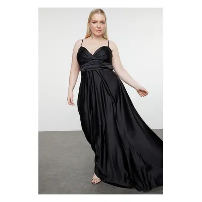 Trendyol Curve Black Strap Double Breasted Neck A-Cut Maxi Woven Evening Dress/Evening/Graduatio