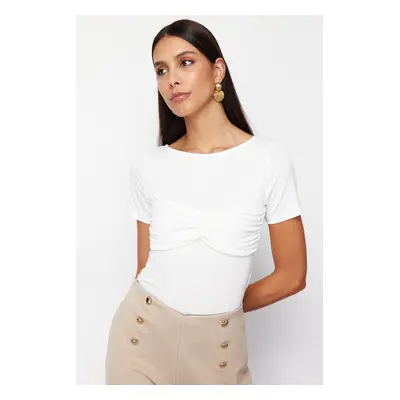 Trendyol White Fitted/Body-Sitting String Detailed Flexible Knitted Blouse