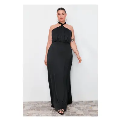 Trendyol Curve Black Halter Neck Satin Maxi/Long Length Plus Size Dress