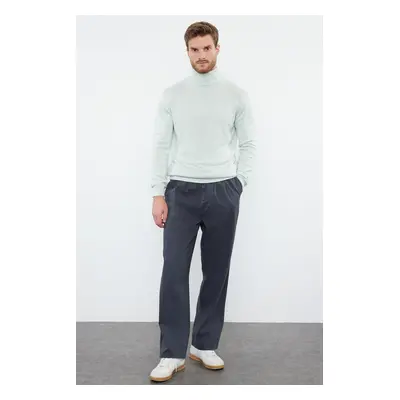 Trendyol Mint Slim Cotton Turtleneck Plain Knit Sweater