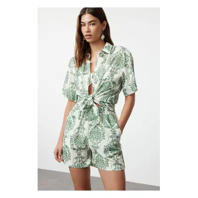 Trendyol Green-Multicolor Ethnic Woven Shirt Shorts Set