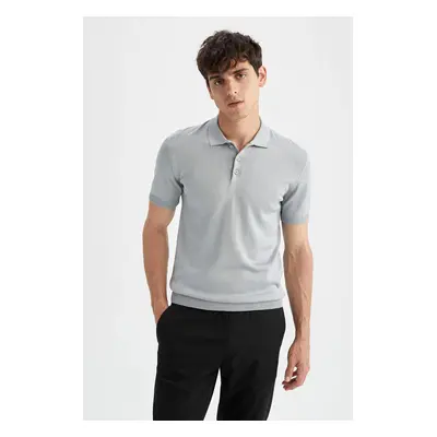 DEFACTO Slim Fit Polo Neck Pletené tričko krátkým rukávem