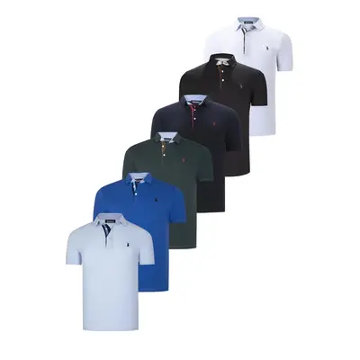 SIX SET T8582 DEWBERRY MENS T-SHIRT-BLACK-WHITE-NAVY BLUE-GREEN-SAKS BABY BLUE