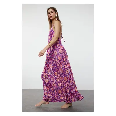 Trendyol Floral Patterned Maxi Woven Backless Beach Dress