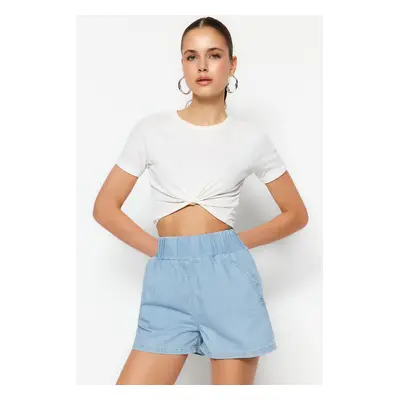 Trendyol Blue Elastic Waist Denim Shorts