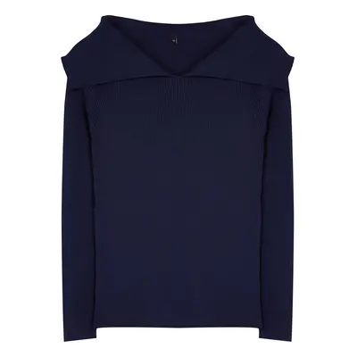 Trendyol Curve Navy Blue Boat Neck Fine Knitwear Blouse