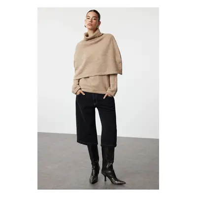 Trendyol Mink Soft Textured Poncho Knitwear Sweater