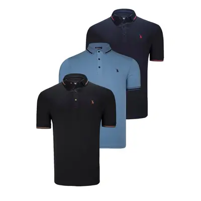 TRIPLE SET T8586 DEWBERRY MEN'S T-SHIRT-BLACK-NAVY-INDIGO