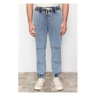 Trendyol Blue Comfortable Pattern Stitching Detailed Jogger Jeans Denim Trousers