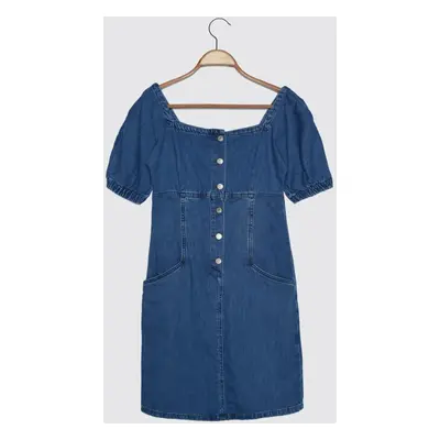 Trendyol Front Button Denim Dress WITH Blue Balloon Sleeves