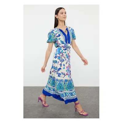 Trendyol Blue Ethnic Patterned Viscose Woven Dress