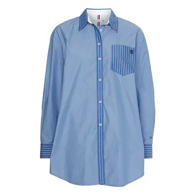 Tommy Hilfiger Shirt - ORG CO STRIPE OVERSIZED SHIRT LS blue