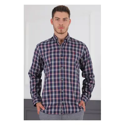 G718 DERBERRY MEN'S SHIRT-LACİVERT- BURGUNDY