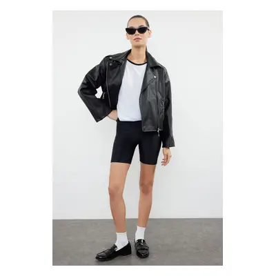 Trendyol Black Regular Faux Leather Biker Jacket Coat