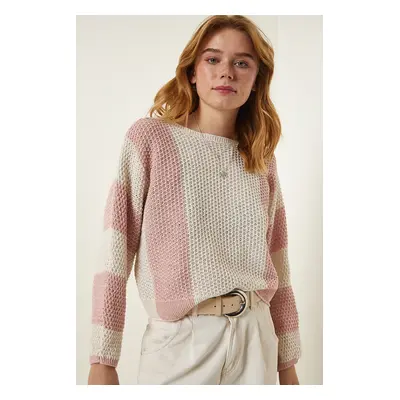 Happiness İstanbul Cream Powder Striped Seasonal Knitwear Sweater