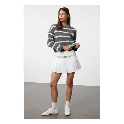 Trendyol Anthracite Crop Basic Striped Knitwear Sweater