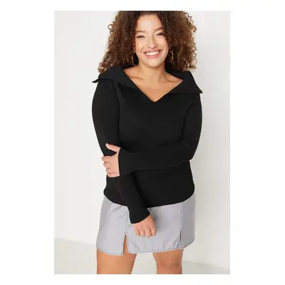 Trendyol Curve Black Boat Neck Thin Knit Blouse