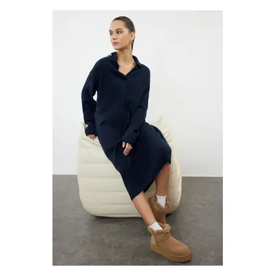 Trendyol Navy Blue More Sustainable Midi Knit Soft Texture Dress