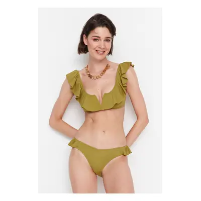 Trendyol Green Ruffle V-Wire Detailed Bikini Top