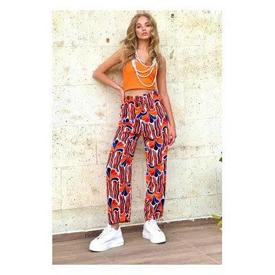 Trend Alaçatı Stili Women's Orange Patterned Woven Viscose Pants