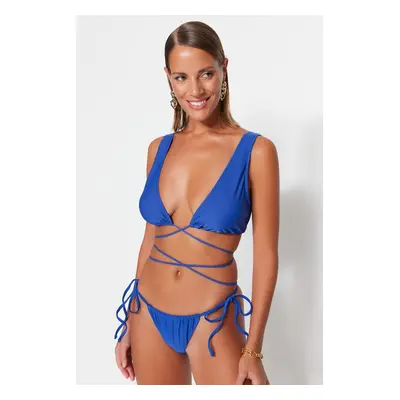 Trendyol Navy Blue Triangle Tie Bikini Top