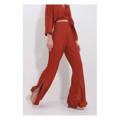 Trend Alaçatı Stili Women's Tile Slit Loose Cut Trousers