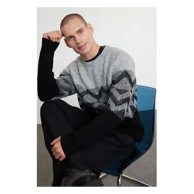 Trendyol Black Regular Crew Neck Ethnic Knitwear Sweater