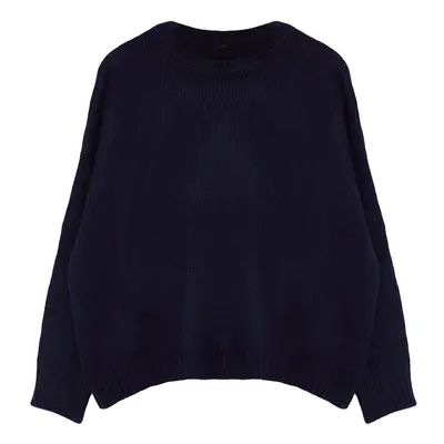 Trendyol Curve Navy Blue Crew Neck Soft Textured Knitwear Sweater