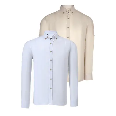 DOUBLE SET G721 DEWBERRY MEN'S SHIRT-WHITE-BEIGE