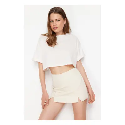 Trendyol Ecru Slit Detail High Waist Short Skirt