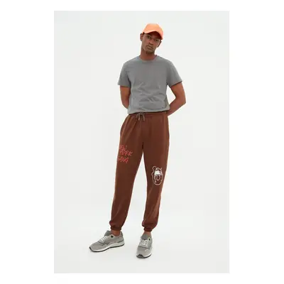 Trendyol Brown Oversize/Wide Cut Letter Printed Jogger Sweatpants with Elastic Legs