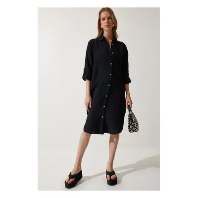 Happiness İstanbul Women's Black Oversize Muslin Shirt Dress