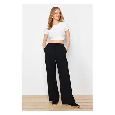 Trendyol Black Elastic Waist Wide Leg/Wide Leg Woven Trousers