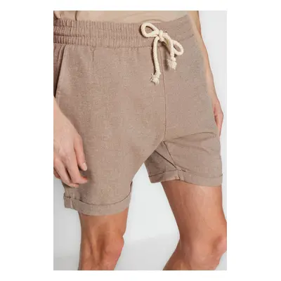 Trendyol Mink Regular Fit Elastic Waist Linen Look Short Shorts & Bermuda