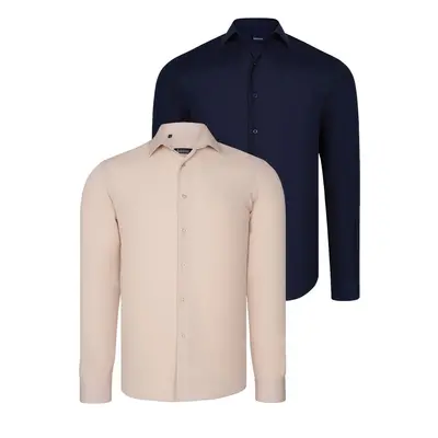 DUAL SET G726 DEWBERRY MENS SHIRTS-NAVY BLUE-BEIGE