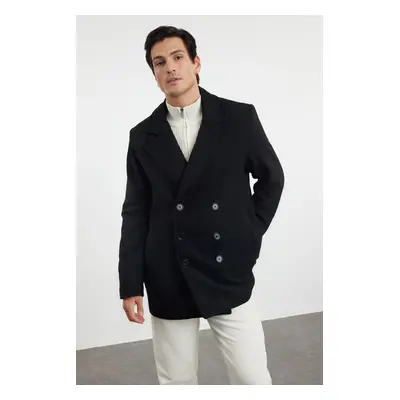 Trendyol Black Regular Fit Double-Breasted Textured Winter Coat