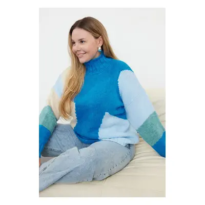 Trendyol Curve Blue Color Block Knit Sweater