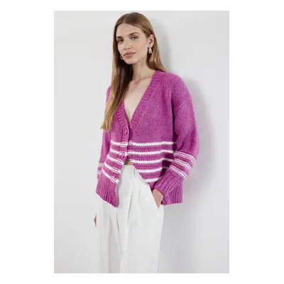 Trendyol Pink Soft Textured Striped Knitwear Cardigan