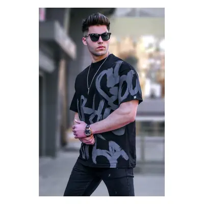 Madmext Men's Black Overfit Patterned T-Shirt