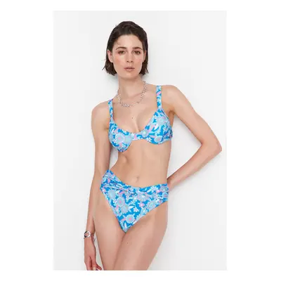 Trendyol Blue Floral Print Bikini Top