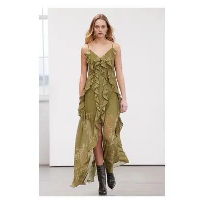 Trendyol Limited Edition Khaki A-Line Flounce Woven Chic Evening Dress