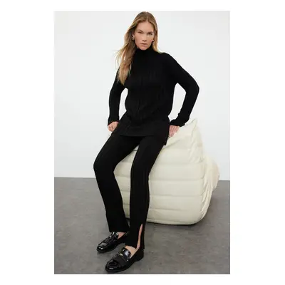 Trendyol Black Corduroy Trousers Slit Detailed Knitwear Bottom-Top Set