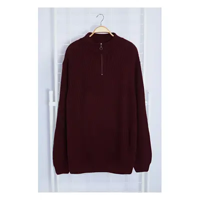 Trendyol Claret Red Regular Half Turtleneck Plain Knitwear Plus Size Sweater