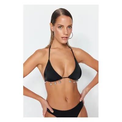 Trendyol Black Triangle Accessorized Bikini Top