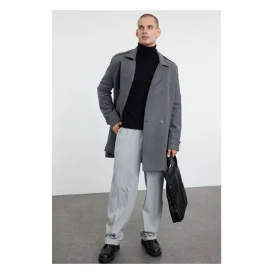 Trendyol Anthracite Men's Regular Fit Winter Wool Blend Winter Cashmere Coat