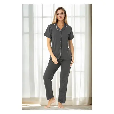 U4716 Dewberry Womens Short Sleeve Pyjama Set-ANTHRACITE