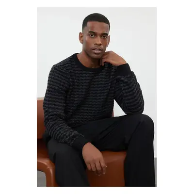 Trendyol Black Slim Fit Crew Neck Textured Knitwear Sweater